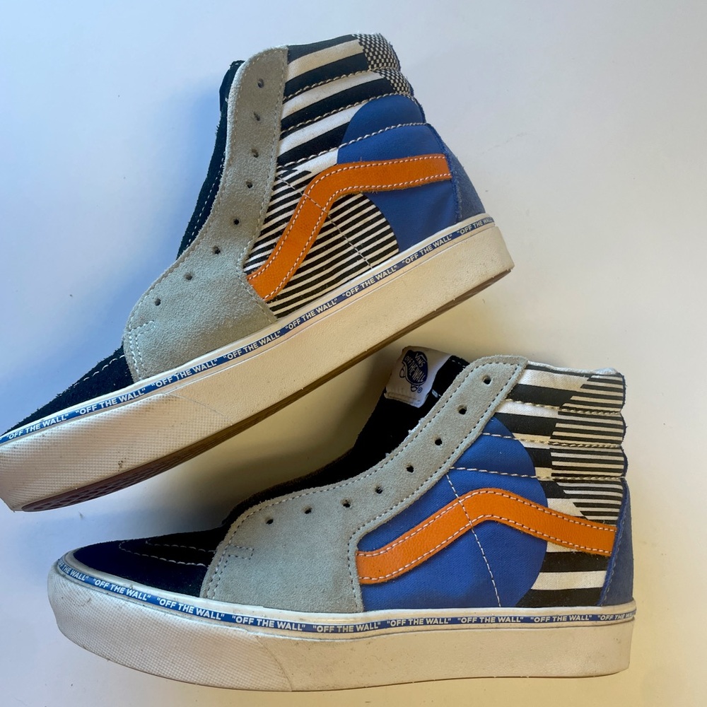 VANS SK8 Hi ComfyCush Striped Orange Blue Black Suede Shoes women’s 7 men’s 5.5